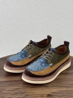 UNITYPUREMAX™ Men's Vintage Cow Suede Patchwork Derby Shoes – Platform Lace-Up Casual Shoes 3
