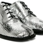 UNITYPUREMAX™ Men's Silver Cracked Metallic Leather Tabi Oxford Shoes – Split Toe Lace-Up Dress Shoes 5