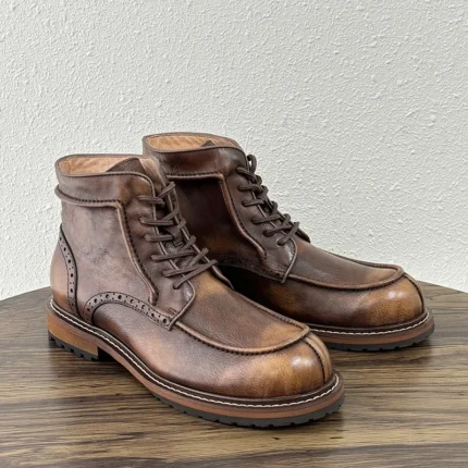 UNITYPUREMAX™ Men's Handmade Genuine Leather Brogue Ankle Boots – Lace-Up Motorcycle Style 8