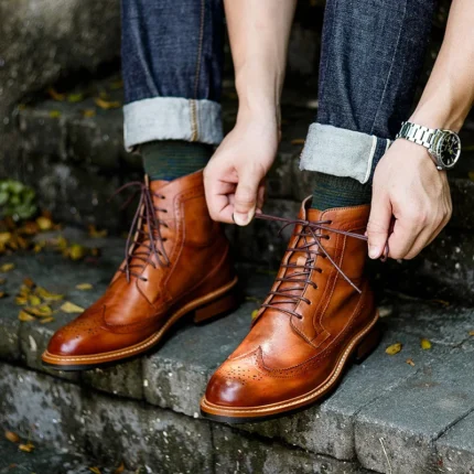 UNITYPUREMAX™ Men's Genuine Leather Handmade Ankle Boots – Lace-Up British Style Motorcycle Boots 2