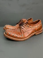 UNITYPUREMAX™ Men’s Genuine Horsehide Leather Derby Shoes – Handcrafted Punk Rivet Lace-Up Dress Shoes 4