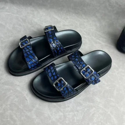 UNITYPUREMAX™ Men's Genuine Crocodile Skin Leather Slide Sandals | Double Buckle Luxury Summer Slippers 1