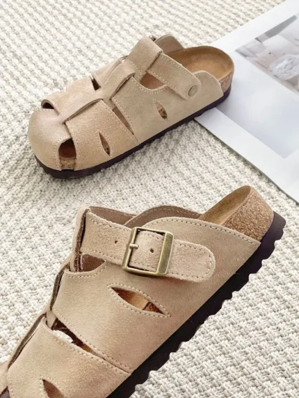 UNITYPUREMAX™ Women's Genuine Leather Buckle Slippers – Casual Hollow-Out Summer Slides 1
