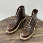 UNITYPUREMAX™ Men’s High-Top Leather Ankle Boots – Handmade Genuine Cowhide Oil-Waxed Leather Work-Style Utility Boots 8