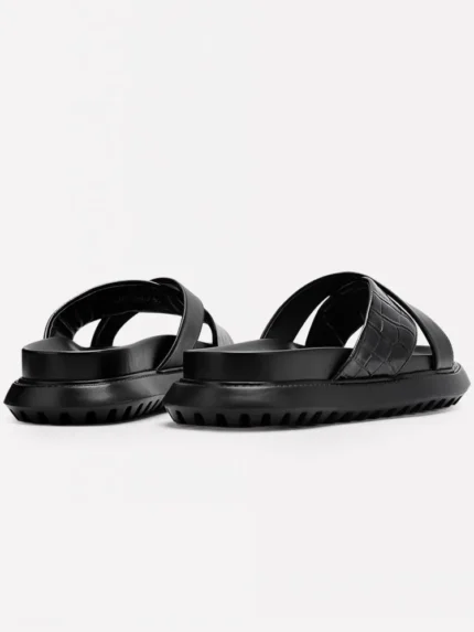 UNITYPUREMAX™ Men's Genuine Cowhide Leather Cross Strap Platform Slide Sandals 1