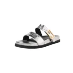 UNITYPUREMAX™ Women's Genuine Leather Double Strap Slide Sandals – Metal Buckle Flat Slippers 1