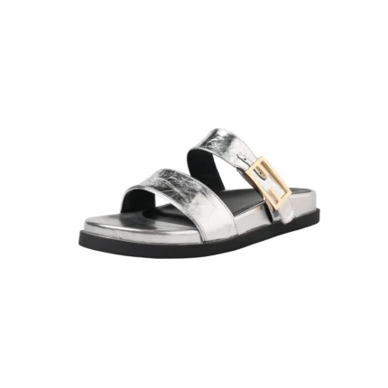 UNITYPUREMAX™ Women's Genuine Leather Double Strap Slide Sandals – Metal Buckle Flat Slippers 1