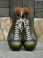 UNITYPUREMAX™ Men's Genuine Leather Handcrafted Patchwork Ankle Boots – Olive Green & Black Lace-Up Boots 5