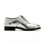 UNITYPUREMAX™ Men's Silver Cracked Metallic Leather Tabi Oxford Shoes – Split Toe Lace-Up Dress Shoes 2