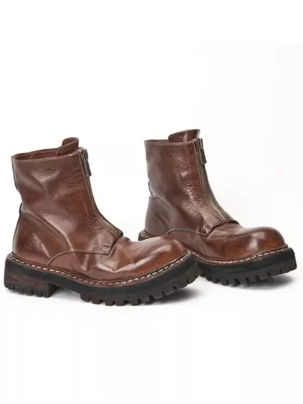 UNITYPUREMAX™ Men's Genuine Horsehide Handcrafted Ankle Boots – Front-Zip Motorcycle Boots 7