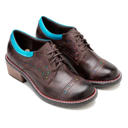 UNITYPUREMAX™ Women's Handmade Genuine Cow Leather Ethnic Oxford Pumps | Vintage Block Heel Shoes 4