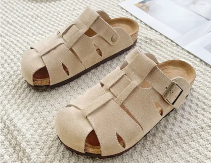 UNITYPUREMAX™ Women's Genuine Leather Buckle Slippers – Casual Hollow-Out Summer Slides 8
