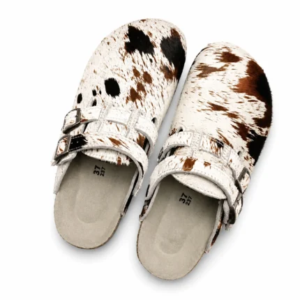 UNITYPUREMAX™ Women’s Genuine Horsehair Leather Clogs – Handcrafted Buckle Slip-On Cork Mules