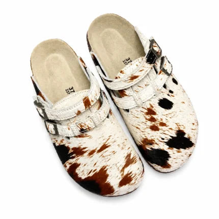 UNITYPUREMAX™ Women’s Genuine Horsehair Leather Clogs – Handcrafted Buckle Slip-On Cork Mules