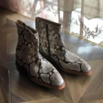 UNITYPUREMAX™ Men's White Snake-Pattern Cowhide Leather Dress Boots – Handcrafted Pointed-Toe Zip Ankle Boots 7