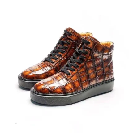 UNITYPUREMAX™ Men's Genuine Crocodile Skin Lace-Up Boots – Brown Handmade Ankle Dress Shoes 1