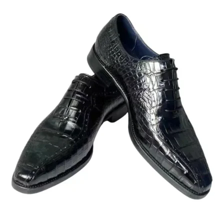 UNITYPUREMAX™ Men’s Genuine Crocodile Skin Oxford Shoes – Black Square-Toe Lace-Up Dress Shoes 2