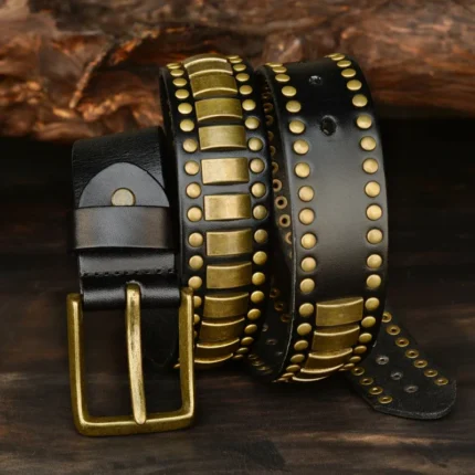 UNITYPUREMAX™ Men’s Genuine Cowhide Leather Rivet Belt – 3.8 cm Retro Punk Belt with Metal Buckle 2