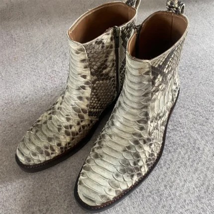 UNITYPUREMAX™ Men's Genuine White Python Leather Dress Boots – Handcrafted Goodyear Welted Statement Boots 2