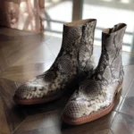 UNITYPUREMAX™ Men's White Snake-Pattern Cowhide Leather Dress Boots – Handcrafted Pointed-Toe Zip Ankle Boots 6