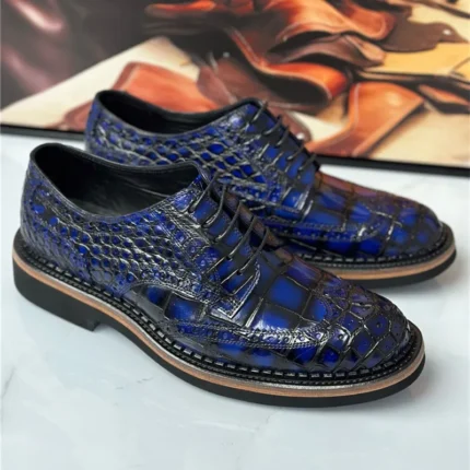 UNITYPUREMAX™ Men’s Genuine Crocodile Leather Oxford Shoes – Hand-Painted Blue Lace-Up Party Dress Shoes 2