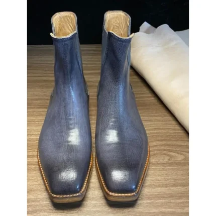 UNITYPUREMAX™ Handcrafted Men’s Genuine Leather Chelsea Boots – Dark Grey Square-Toe Ankle Boots 2