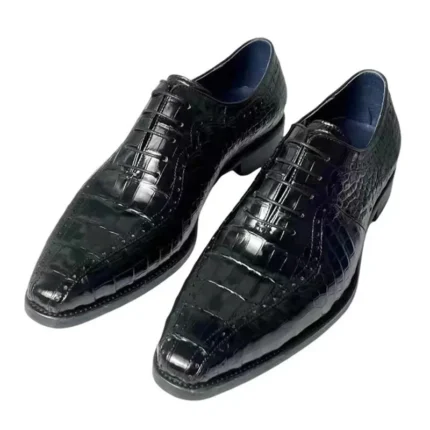 UNITYPUREMAX™ Men’s Genuine Crocodile Skin Oxford Shoes – Black Square-Toe Lace-Up Dress Shoes 1