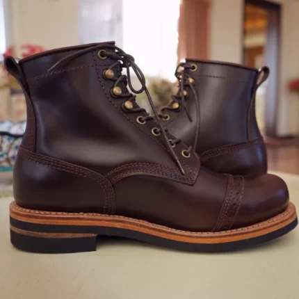 UNITYPUREMAX™ Men’s Goodyear-Welted Leather Work Boots – Handmade Ankle Biker Boots with Rubber-Type Outsole 1
