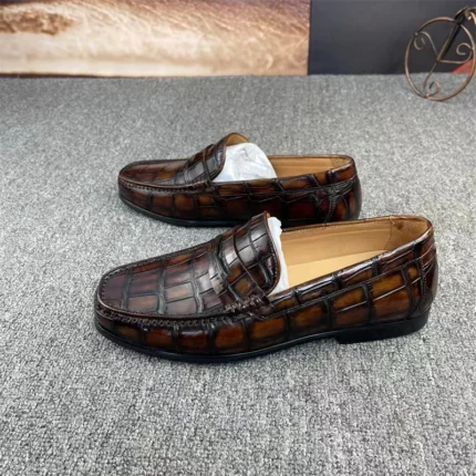 UNITYPUREMAX™ Men’s Genuine Crocodile Leather Moccasins – Hand-Painted Chocolate Slip-On Dress Shoes 2