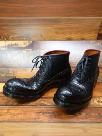 UNITYPUREMAX™ Men's Genuine Snakeskin Ankle Boots – Handmade Retro Lace-Up Platform Shoes 1