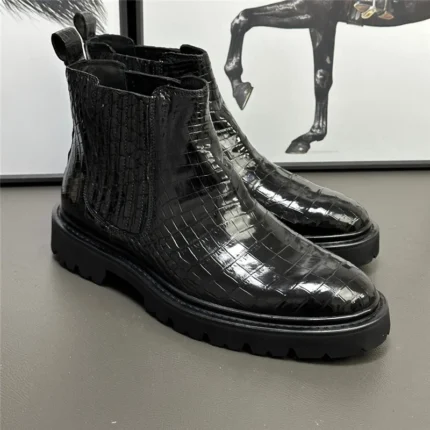 UNITYPUREMAX™ Men's Genuine Crocodile Skin Chelsea Boots – Classic Black Exotic Leather Ankle Boots 2