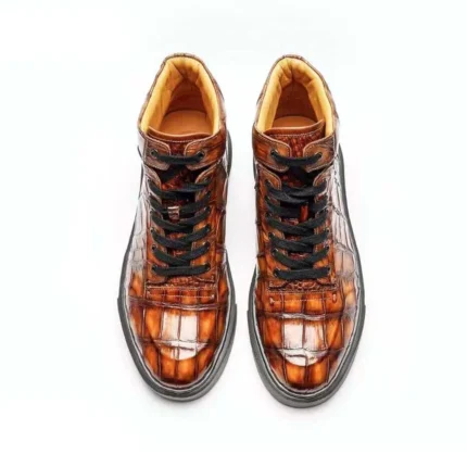 UNITYPUREMAX™ Men's Genuine Crocodile Skin Lace-Up Boots – Brown Handmade Ankle Dress Shoes 2