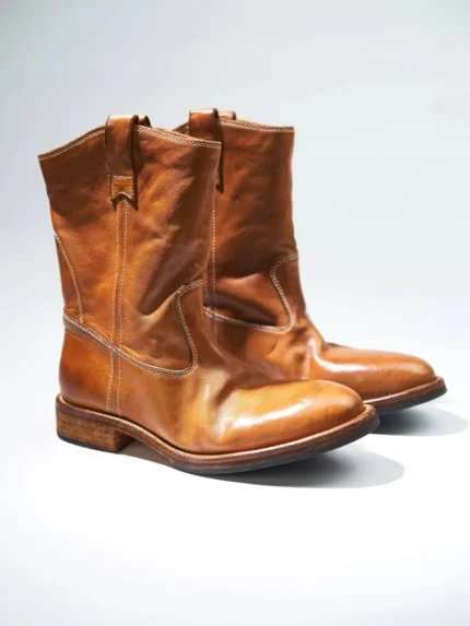 UNITYPUREMAX™ Women’s Genuine Horsehide Leather Mid-Calf Boots – Handmade Slip-On Platform Boots 8