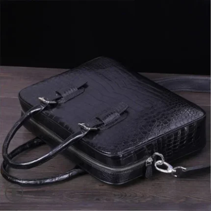 UNITYPUREMAX™ Men's Genuine Crocodile Skin Business Briefcase – Black Handbag with Detachable Shoulder Strap 1