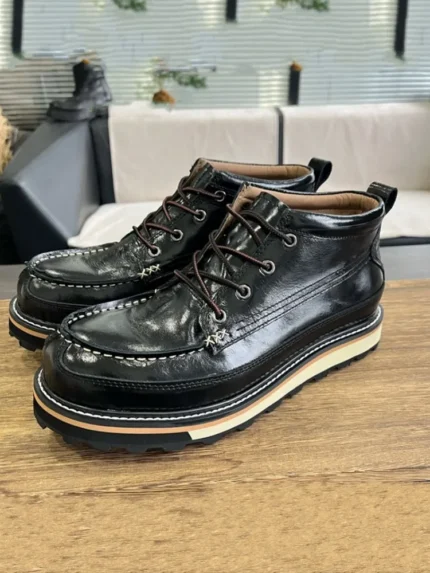 UNITYPUREMAX™ Men’s Genuine Leather Ankle Boots – Handcrafted Lace-Up Moc Toe Work-Style Motorcycle Boots 1
