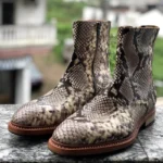 UNITYPUREMAX™ Men's White Snake-Pattern Cowhide Leather Dress Boots – Handcrafted Pointed-Toe Zip Ankle Boots 1