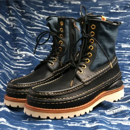 UNITYPUREMAX™ Men’s Handmade Genuine Cow Leather Patchwork Boots – Lace-Up Ankle Work & Motorcycle Boots 7