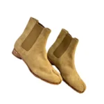 UNITYPUREMAX™ Women’s Genuine Leather Split-Toe Ankle Boots – Khaki Slip-On Chelsea-Style Boots 3