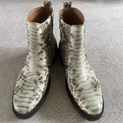 UNITYPUREMAX™ Men's Genuine White Python Leather Dress Boots – Handcrafted Goodyear Welted Statement Boots 1