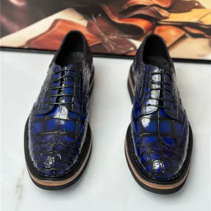 UNITYPUREMAX™ Men’s Genuine Crocodile Leather Oxford Shoes – Hand-Painted Blue Lace-Up Party Dress Shoes 1
