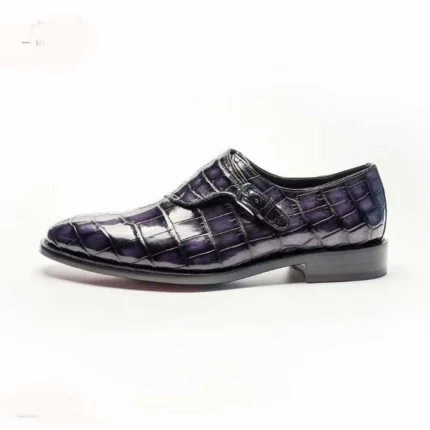 UNITYPUREMAX™ Men's Genuine Crocodile Skin Monk Strap Shoes – Blue Exotic Leather Dress Shoes 2