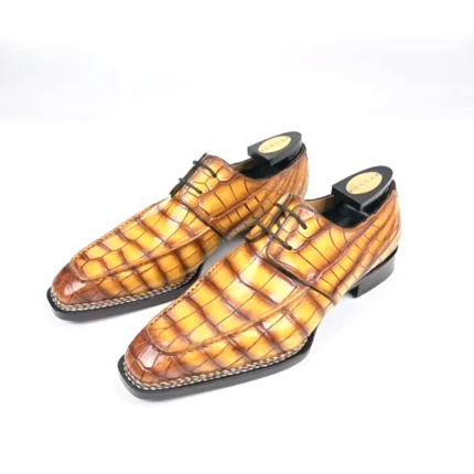 UNITYPUREMAX™ Men's Genuine Crocodile Skin Dress Shoes – Yellow Leather Lace-Up Formal Business Shoes 2