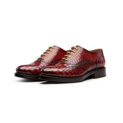 UNITYPUREMAX™ Men's 100% Genuine Crocodile Skin Dress Shoes – Wine Red Goodyear Welted Formal Leather Shoes 1