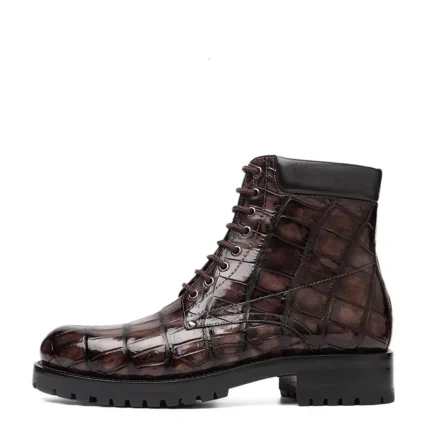 UNITYPUREMAX™ Men’s Genuine Crocodile Skin Leather Boots – Brown Lace-Up Business Ankle Boots