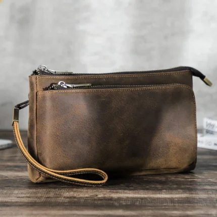 UNITYPUREMAX™ Men's Handcrafted Genuine Cowhide Leather Wristlet Clutch – Multi-Pocket Zipper Organizer Pouch 1