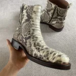 UNITYPUREMAX™ Men's Genuine White Python Leather Dress Boots – Handcrafted Goodyear Welted Statement Boots 5