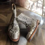 UNITYPUREMAX™ Men's White Snake-Pattern Cowhide Leather Dress Boots – Handcrafted Pointed-Toe Zip Ankle Boots 8