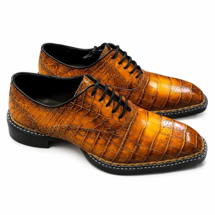 UNITYPUREMAX™ Men's 100% Genuine Crocodile Skin Oxford Shoes – Handmade Goodyear Welted Formal Leather Dress Shoes