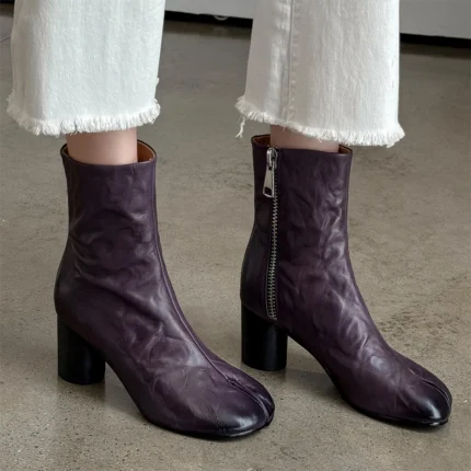 UNITYPUREMAX™ Women's Handmade Sheepskin Tabi Split-Toe Ankle Boots – Side-Zip Boots with 6 cm Heel 1