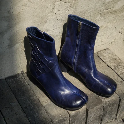 UNITYPUREMAX™ Women's Handmade Horsehide Leather Tabi Split-Toe Ankle Boots – Side-Zip Boots with 5 cm Heel 2